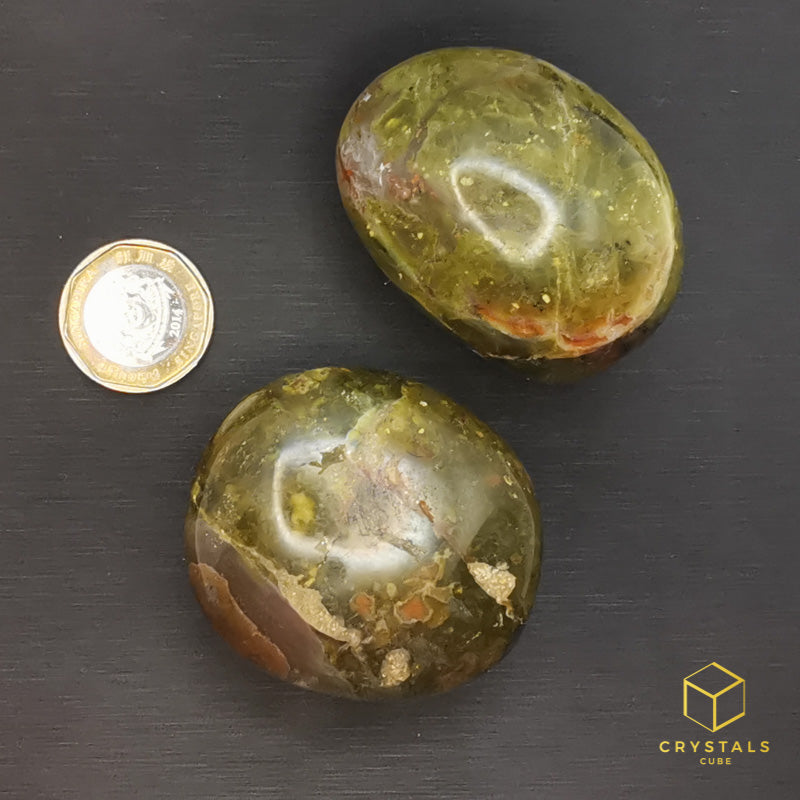 Green Opal with Quartz Palm Stone